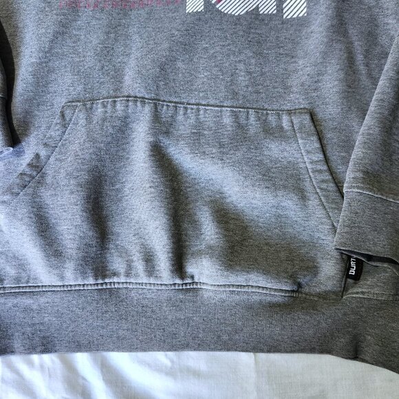 Burton Hoodie Size Large Grey Pullover Sweater Kangaroo Pocket Large Logo - Picture 3 of 8